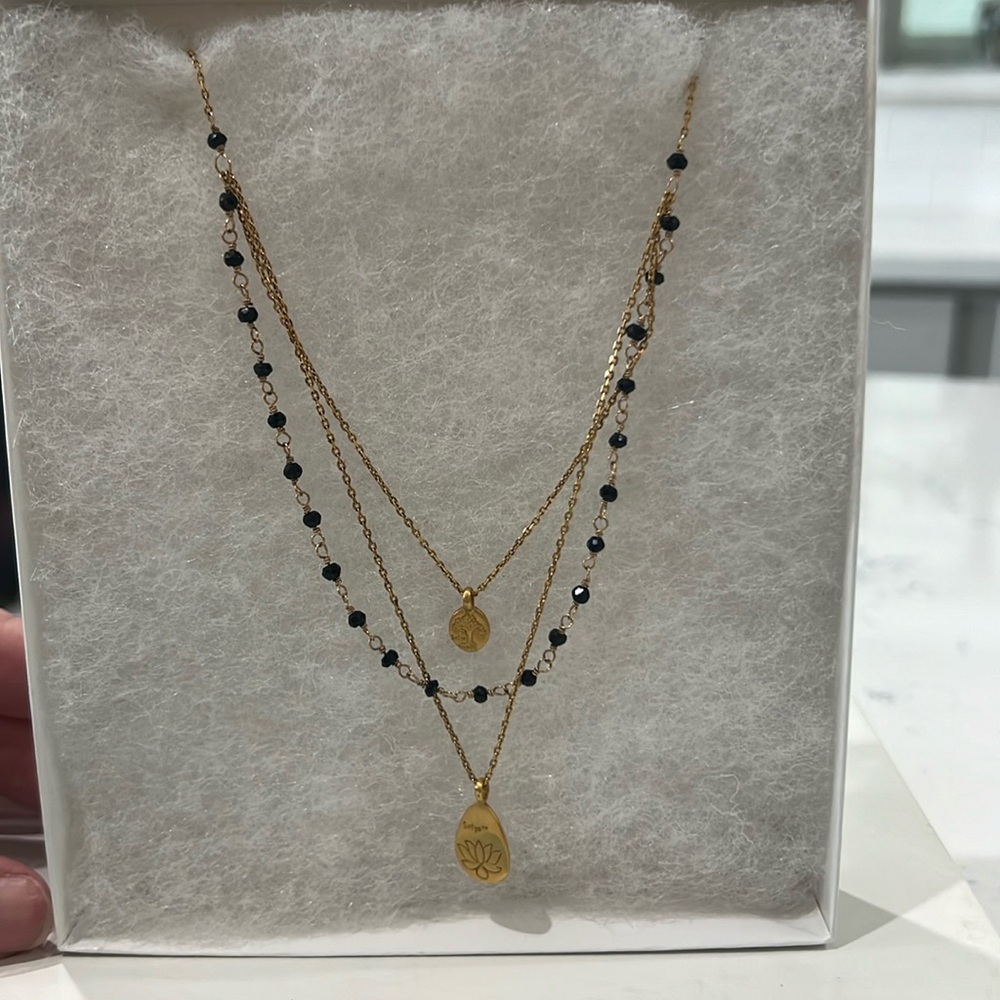 Staya Jewelry, triple strand necklace, 18k gold plated, 16” L